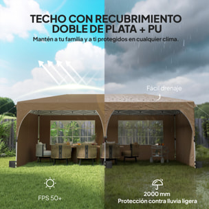 Carpa Plegable 6x3 m, Pop-up, con 4 Laterales Extraíbles, Cenador de Jardín con Tiras Reflectantes, Altura Ajustable, Sistema Central de Bloqueo, UPF50+, Impermeable, Bolsa Transporte, Beige