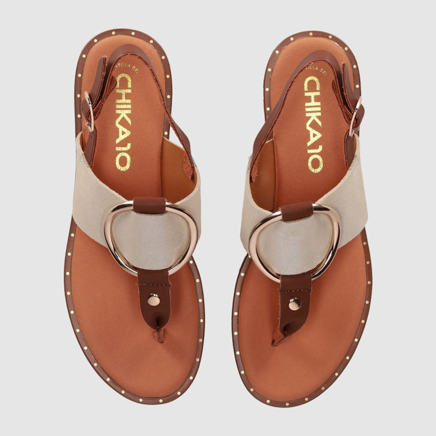 Sandalias de Serraje - Oro - Tacón: Bajo