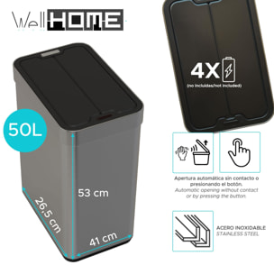 Cubo de Basura color metálico en acero inoxidable con apertura de alas y sensor automático