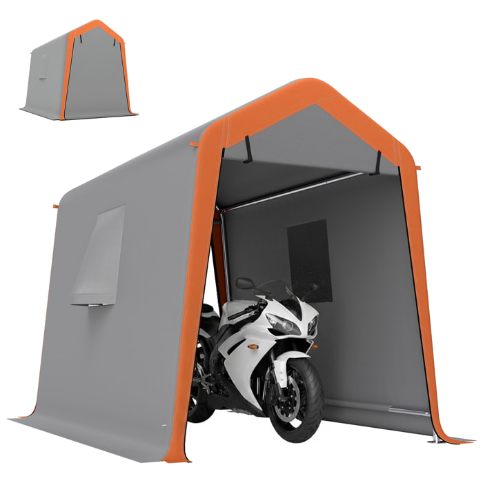Outsunny Carpa Garaje Portátil 2,4x1,8 m, Garaje Exterior para Coche Impermeable con Puerta Enrollable con Cremallera, Ventanas, Estructura de Metal Galvanizado, UPF30+, Gris Claro