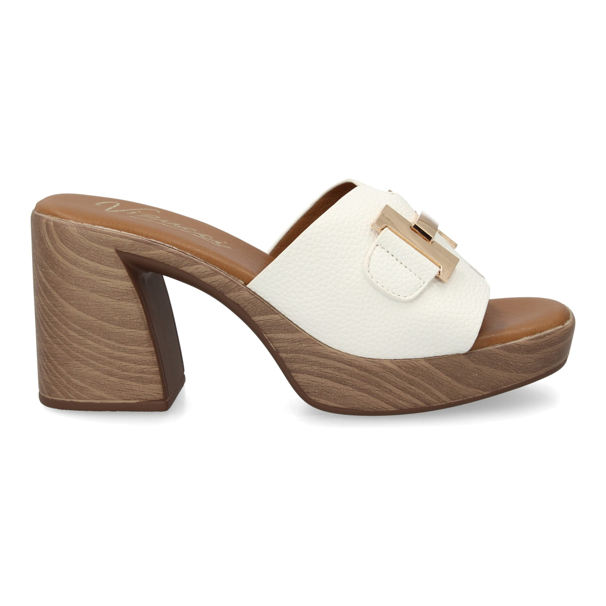 Sandalia tacón mujer con adorno metálico en la pala