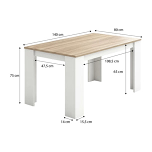 Mesa de comedor fija en blanco artik y roble canadian 140X80 cm Naya Blanco Artik (Blanco Mate) - Roble Canadian