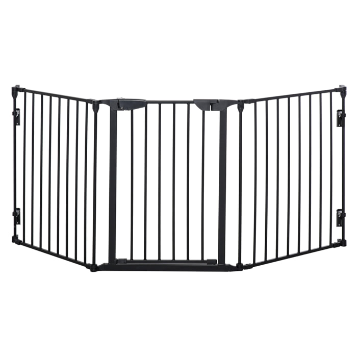 Barrera de Seguridad para Mascotas Rejilla de Protección Plegable de 3 Paneles con Cierre Inteligente para Escalera Pasillo 180x74,5 cm Negro