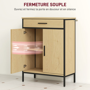 Meuble bas de salle de bain métal bois style industriel - buffet 2 portes étagère tiroir - dim. 60 x 30 x 80 cm