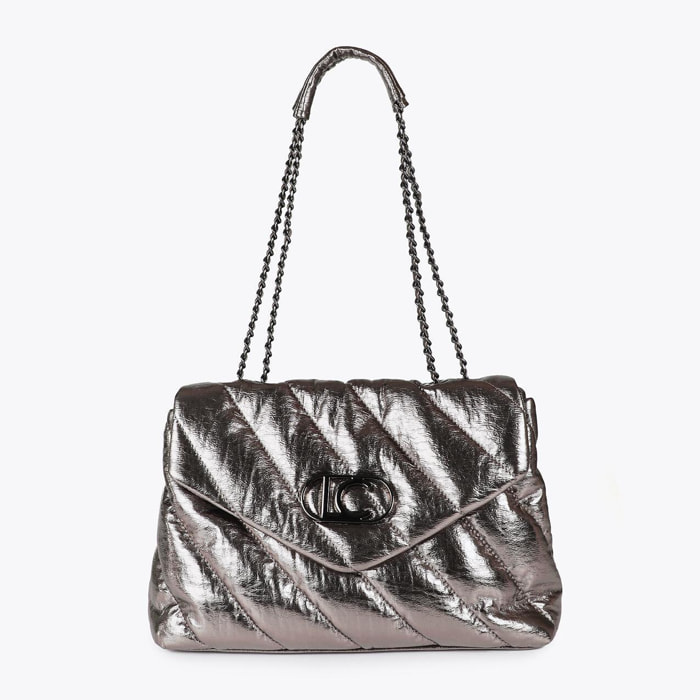 Borsa trapuntata metallica con patta