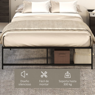 HOMCOM Marco de Cama Doble de Metal para Colchón 135x190 cm con Patas de 35 cm Estructura de Cama Matrimonio con Espacio Bajo de Almacenamiento 141,5x195x35 cm Negro