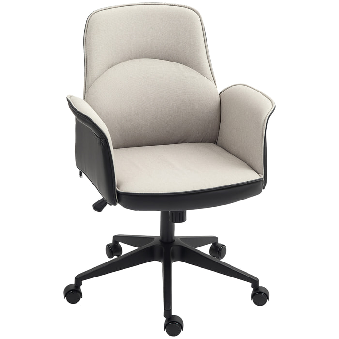 Silla de Oficina Giratoria Silla de Escritorio Altura Ajustable con Función de Basculante y Reposabrazos Silla de Estudio Carga 120 kg Beige y Negro