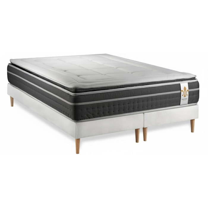 Ensemble Matelas Trente PLUS - 30cm - Hybride - Effet nuage avec surmatelas intégré - Sommier Tapissier Blanc