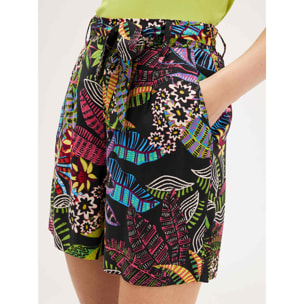 Motivi - Short fluido estampado tropical - Negro