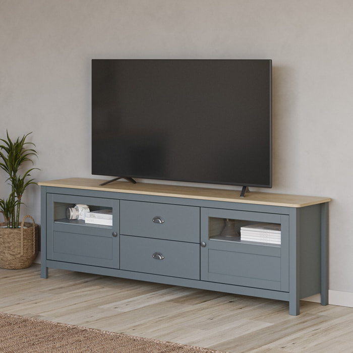 Meuble TV 2 portes 2 tiroirs en bois - MACHA