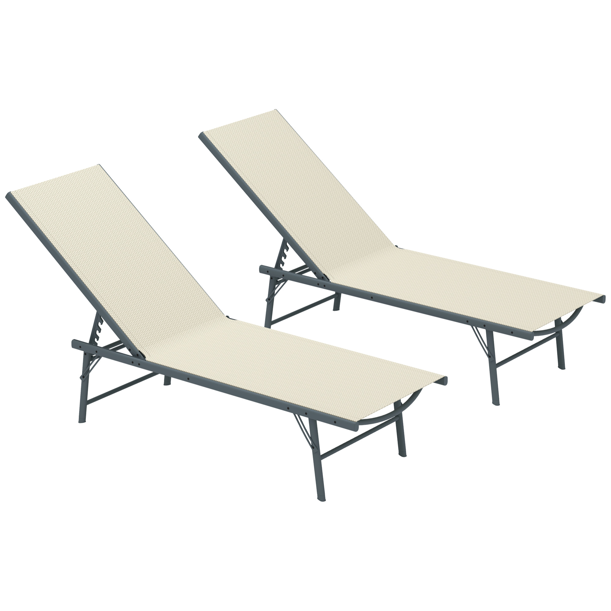 Pack de 2 Tumbonas Jardín Exterior Tumbonas Plegables Reclinables en 5 Posiciones con Estructura Metálica y Asiento de Malla Transpirable para Playa Piscina 164x54x84 cm Crema