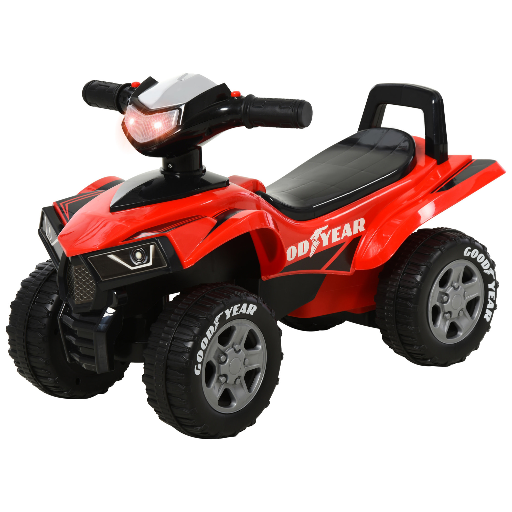 HOMCOM Quad Giocattolo per Bambini 18-36 Mesi con Licenza GOODYEAR con Luci e Suoni Realistici - Rosso e Nero