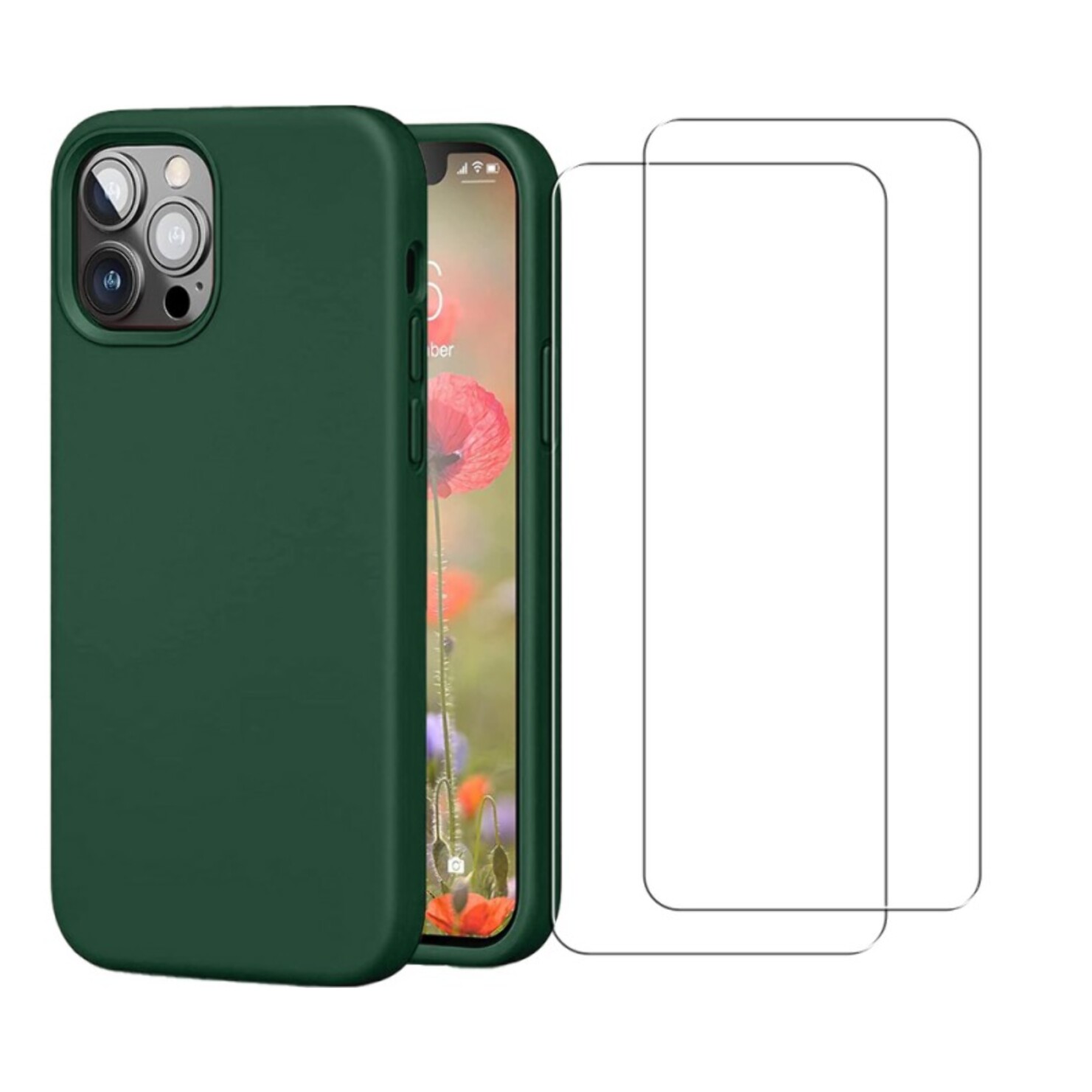 Coque iPhone 12/12 Pro Silicone liquide Vert Foret + 2 Vitres en Verre trempé Protection écran Antichocs