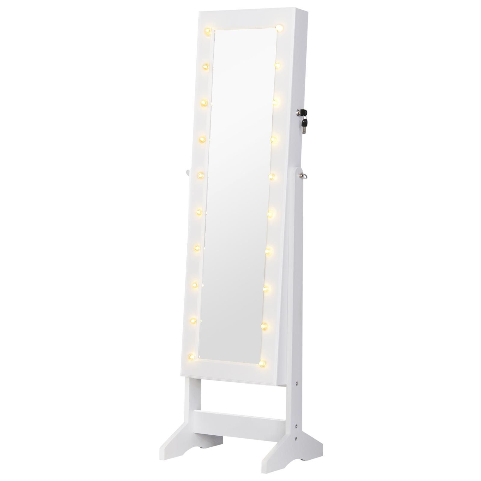 Joyero de Pie con Espejo Luz LED de Madera 40x37x146cm Blanco