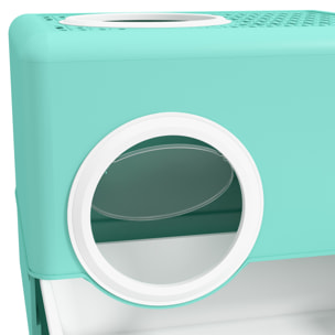 Arenero para Gatos Inodoro para Mascotas con Pala Bandeja Extraíble 2 Puertas Entrada Principal y Salida Superior 52x41x38,5 cm Verde