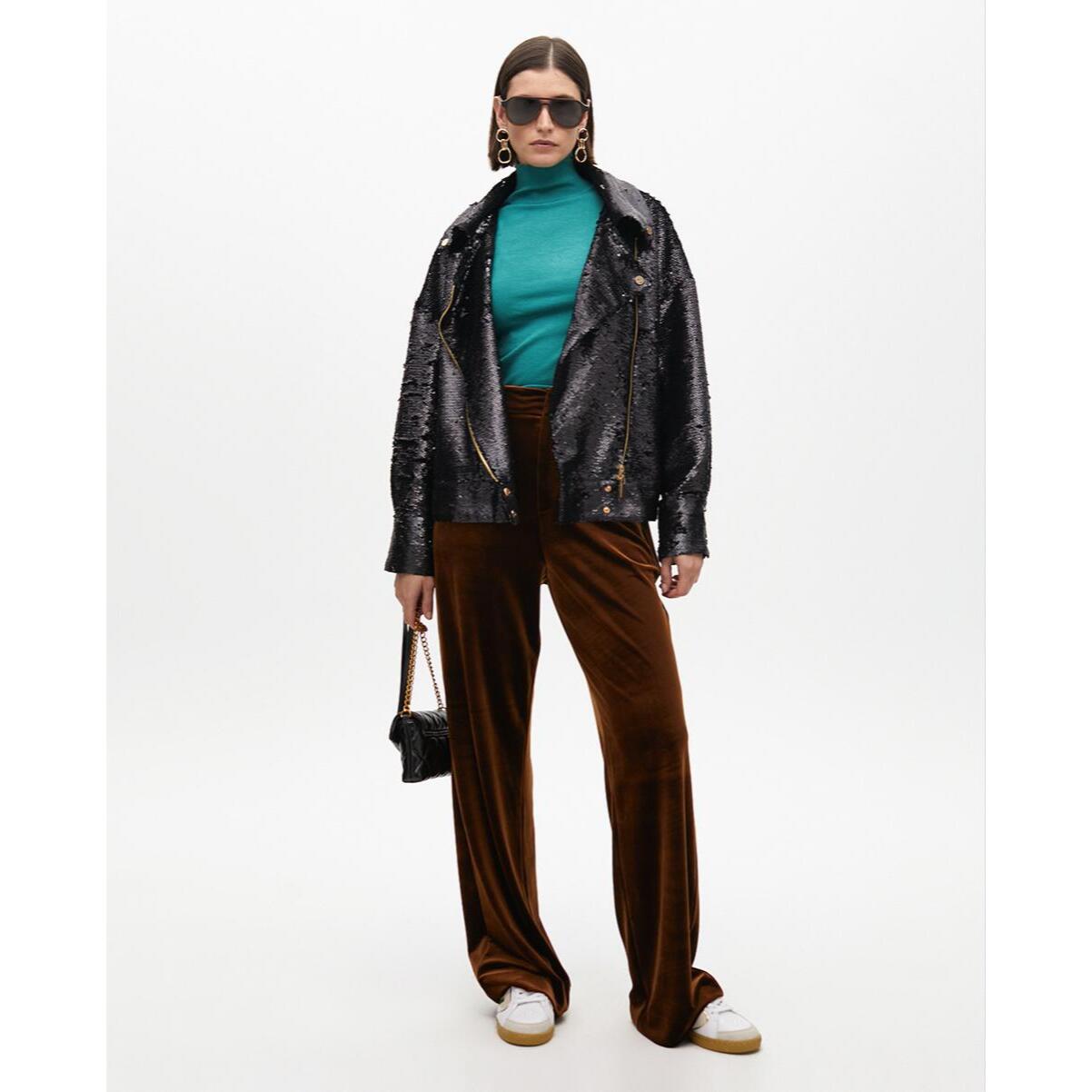 Pantaloni Ampi in Velluto con Righe Laterali