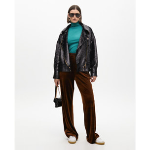 Pantaloni Ampi in Velluto con Righe Laterali