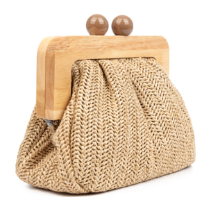 BeneLario Bolso bandolera Mujer. Tela con detalles de madera natural y piel sintética.