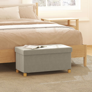 Puff Almacenaje, Banco Almacenaje Plegable, Capacidad de 67 L, 76x38x38 cm, Tapizado en Terciopelo, Baúl de Almacenamiento Dormitorio, Carga 120 kg, para Sala de Estar, Entrada, Crema
