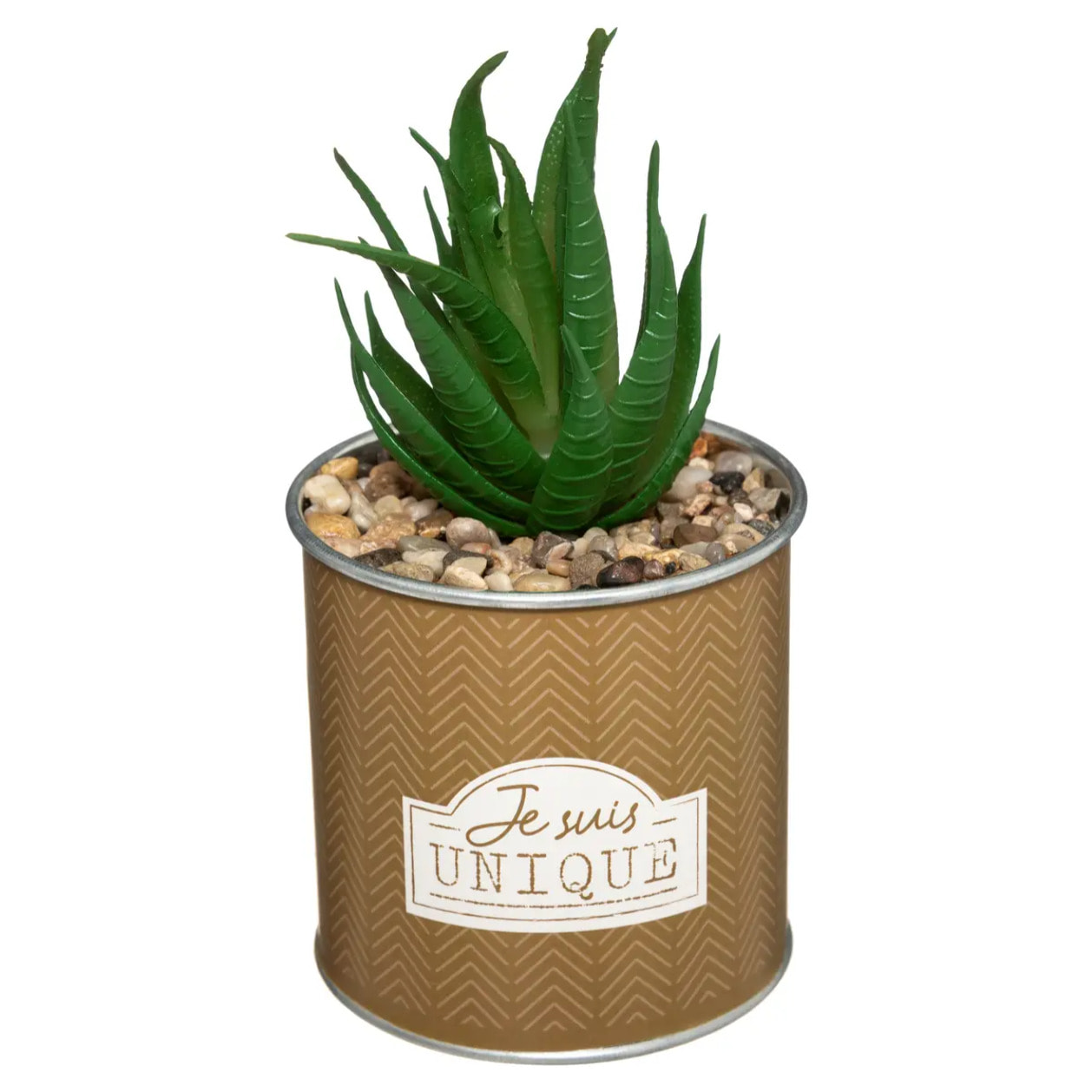 Plante artificielle "Message" - pot en métal - H18 cm