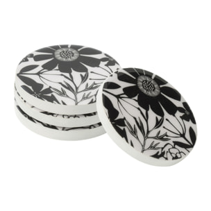 J-Line dessous de verre Fleurs - bois - noir/blanc - set de 4
