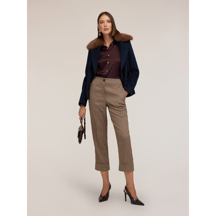 Motivi - Pantaloni cropped fantasia check lurex - Beige