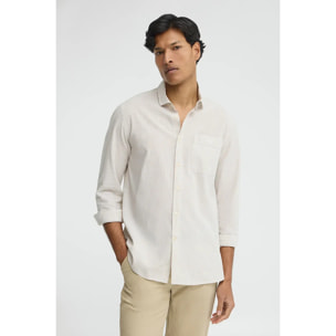 Camicia cotolino a righe beige regular fit con ricamo Polo Club