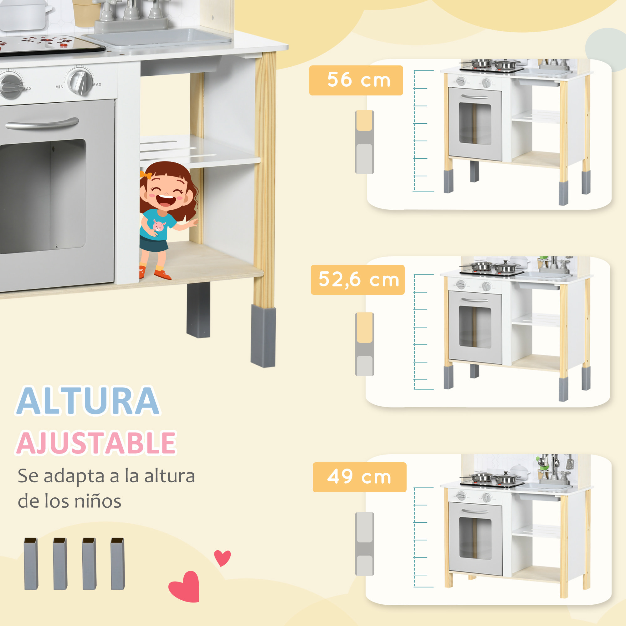 Cocina de Juguete de Madera 5 Piezas para Niños de +3 Años 60x30,5x93,2 cm