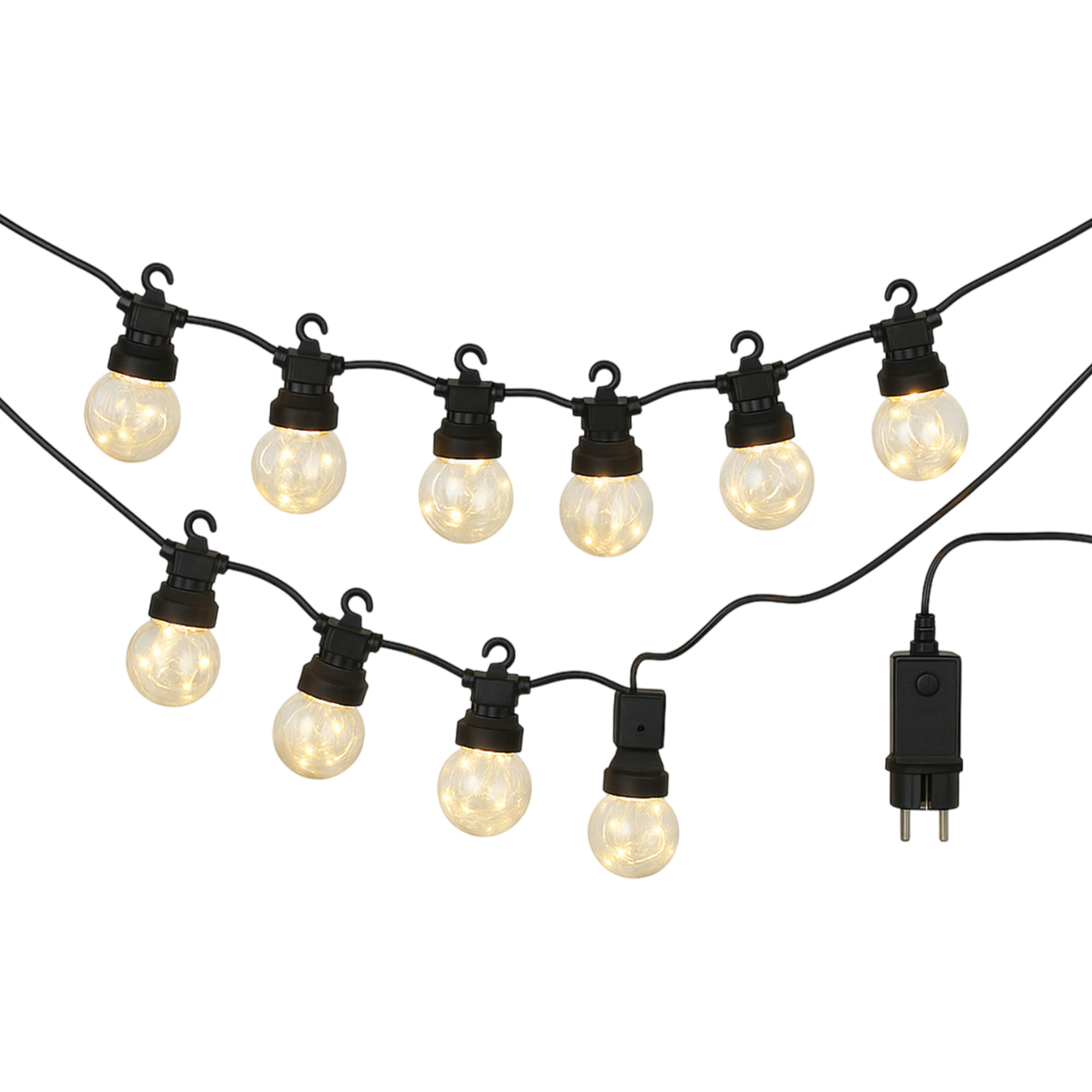 Guirnalda de luces led blancas cálidas con temporizador - 10 bombillas de cobre, transformador ip44 y función de temporizador