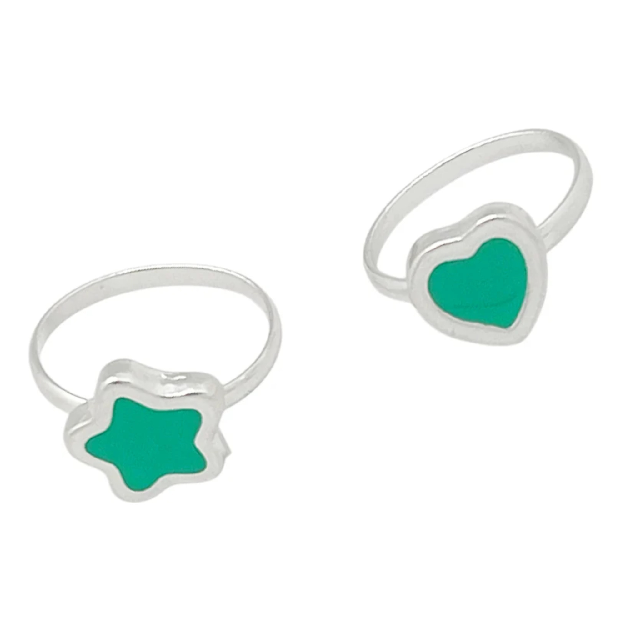 Pareja anillos Colors en plata 10µm y color verde