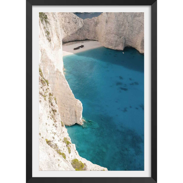Poster plage du zante les cyclades Affiche sous cadre noir