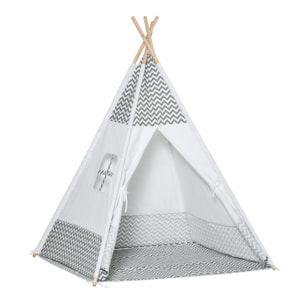 Tienda de Campaña para Niños de +3 Años Tipi Infantil de Madera Portátil con Ventana Colchoneta y Bolsa de Transporte para Interiores y Exteriores 120x120x155 cm Gris