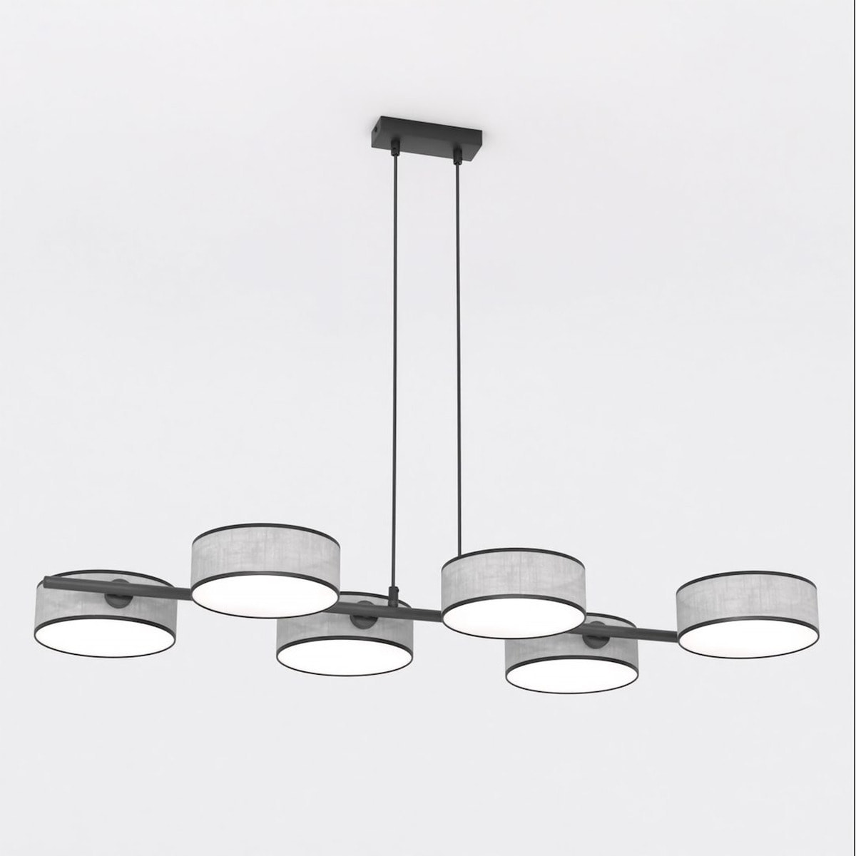 Lampada a sospensione DRUMZ 6 in acciaio nero e tessuto grigio