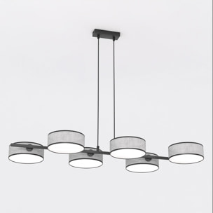 Lampada a sospensione DRUMZ 6 in acciaio nero e tessuto grigio