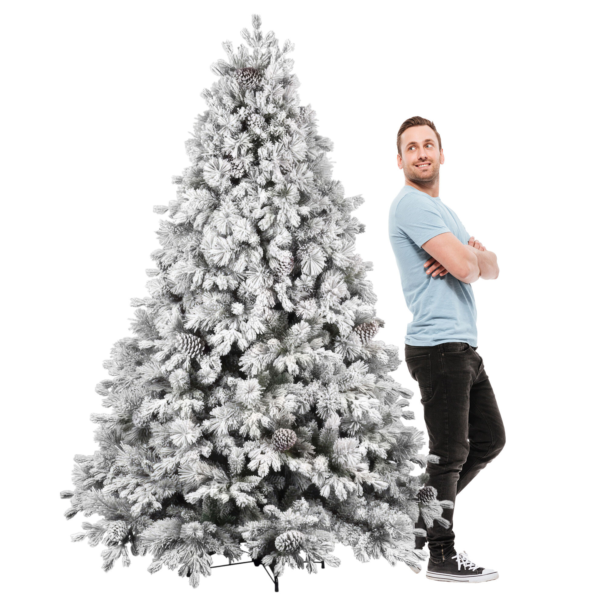 Luna - Albero di Natale con neve e pigne in PE PVC PP ø162x240H cm, 2850 rami