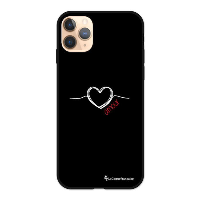 Coque iPhone 11 Pro Silicone Liquide Douce noir Coeur Blanc Amour La Coque Francaise.