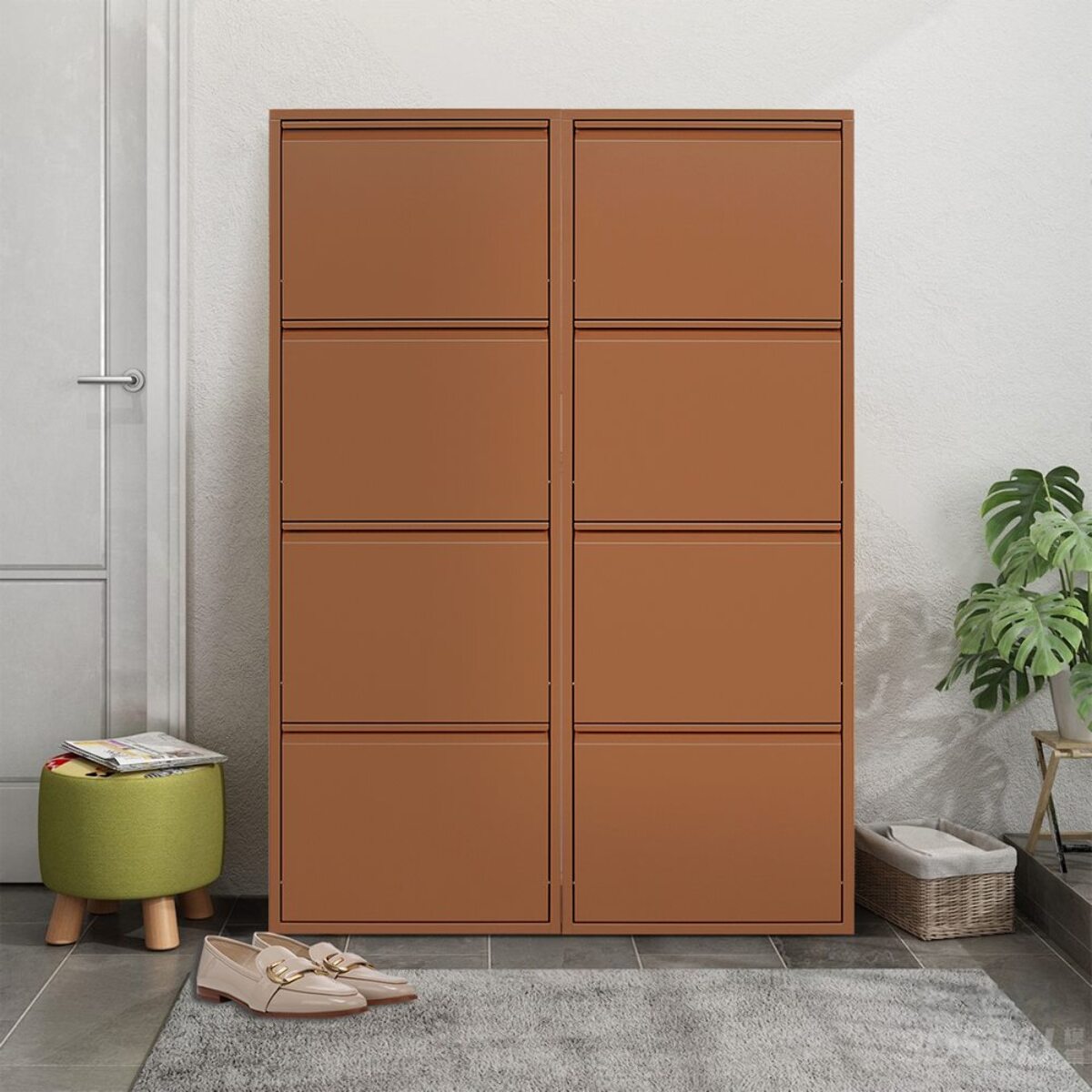 Scarpiera 4 ante in metallo mattone 80x14,2x136 cm - Emy