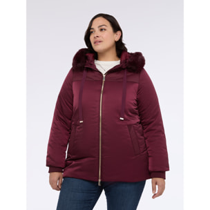Fiorella Rubino - Plumífero bimaterial con capucha - Burgundy