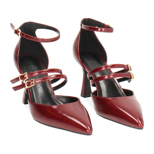 Décolleté open shank bordeaux con tacco 7,6 cm