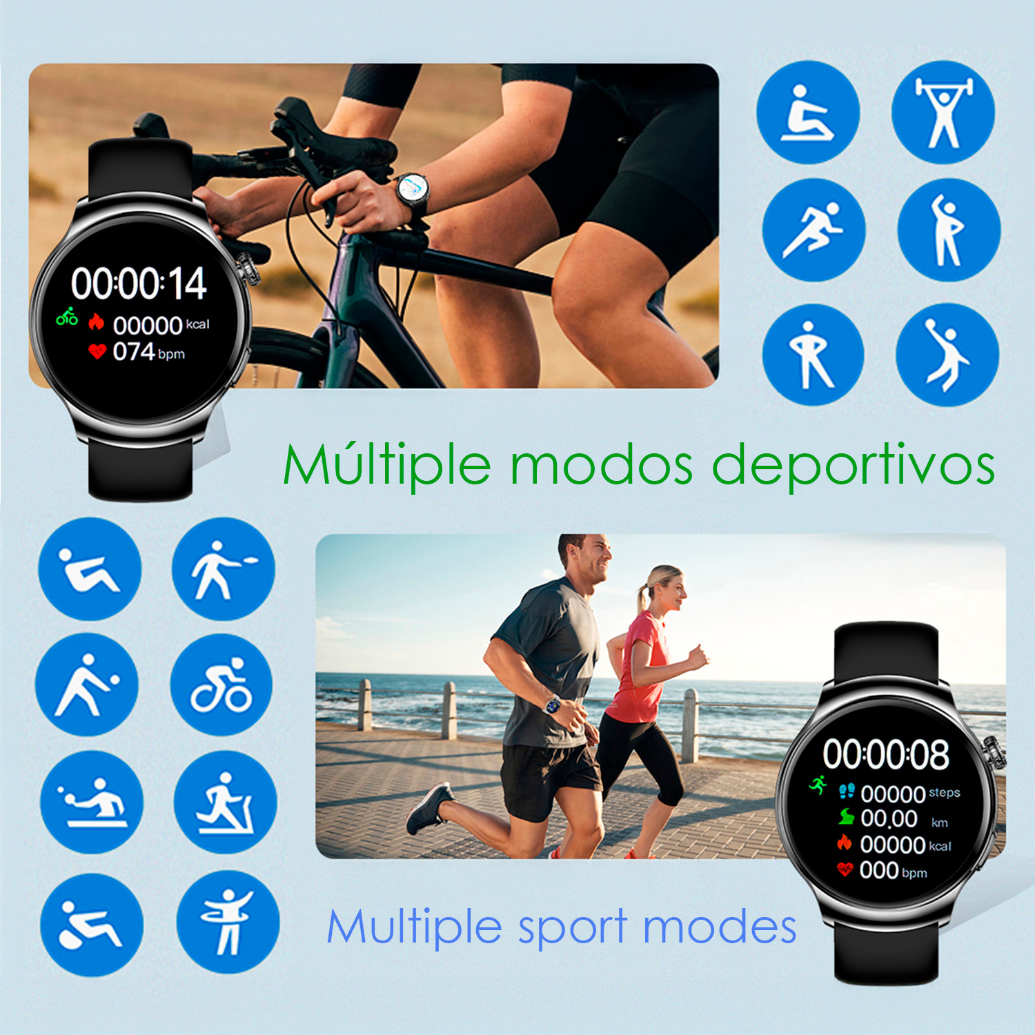 Smartwatch Z93 Pro con pantalla AMOLED, monitor de salud, modos deportivos, temperatura corporal y llamadas bluetooth.