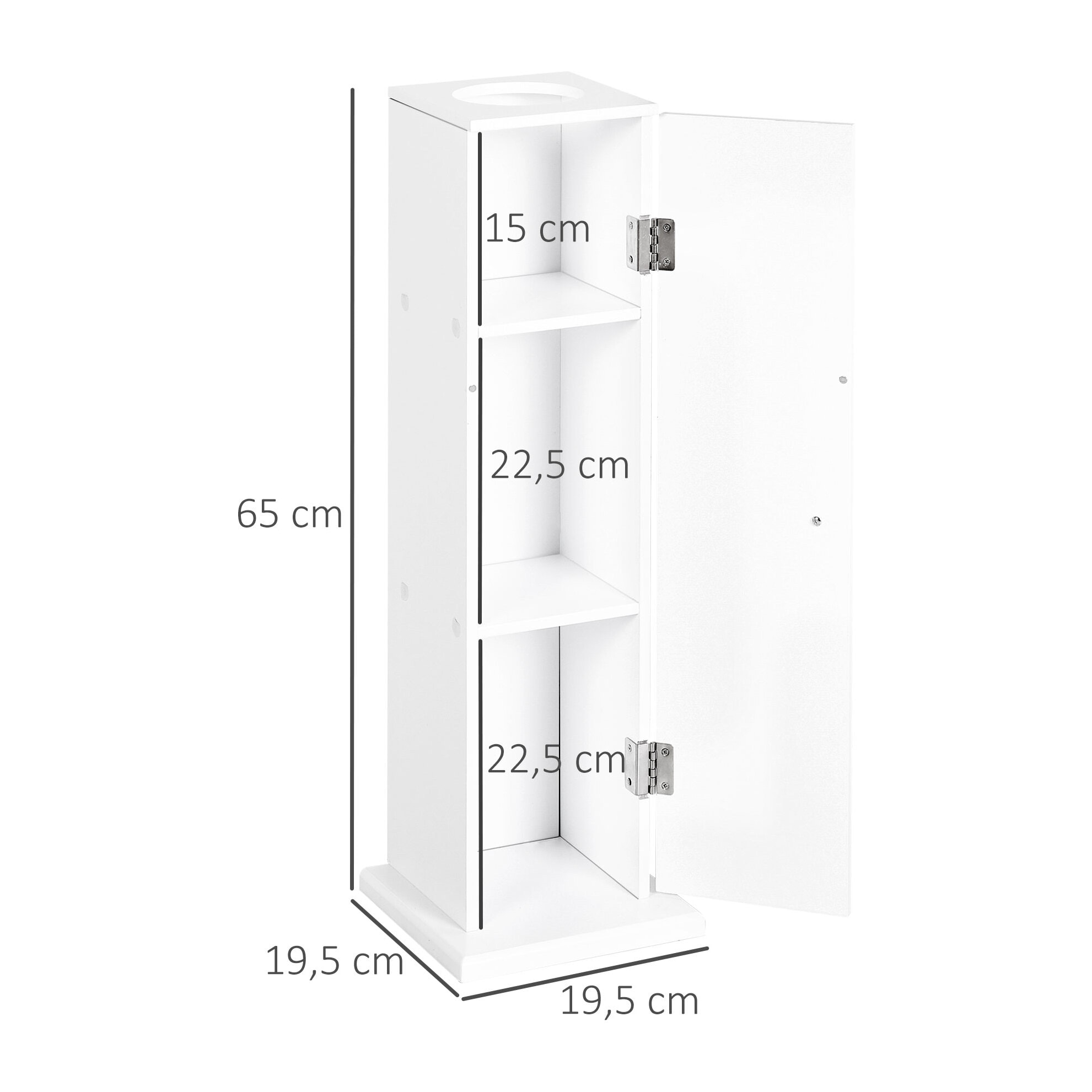 Armario de Baño Estrecho Mueble de Baño con Orificio para Papel Higiénico y Estantes Estilo Moderno para Espacios Pequeños 19,5x19,5x65 cm Blanco