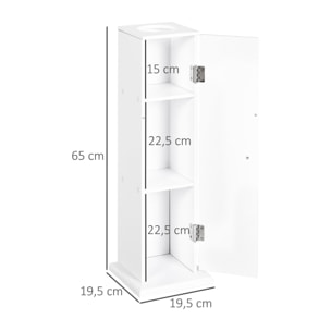 Armario de Baño Estrecho Mueble de Baño con Orificio para Papel Higiénico y Estantes Estilo Moderno para Espacios Pequeños 19,5x19,5x65 cm Blanco