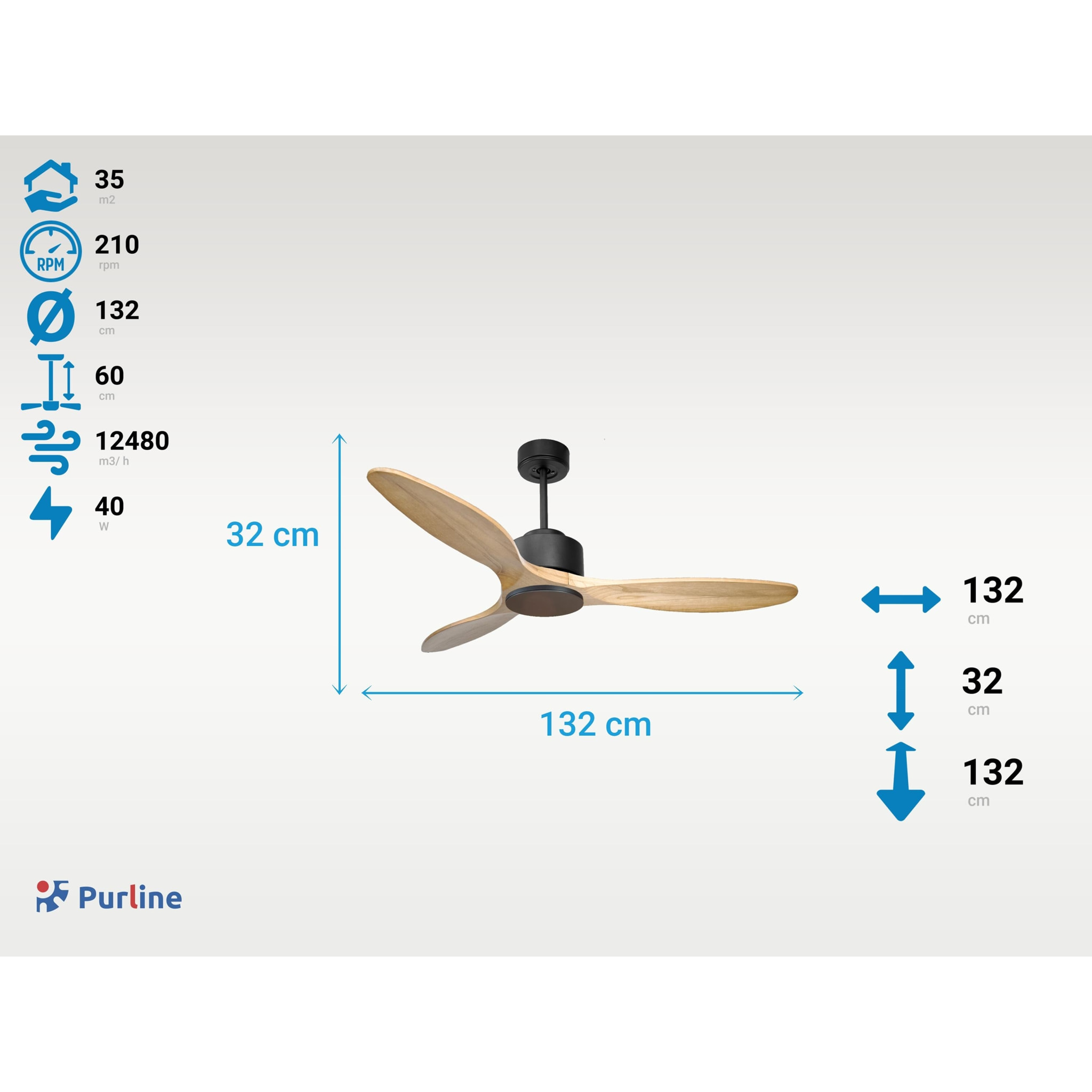Ventilateur de plafond ø132 cm avec Wifi Réversible Hypersilence 40   W Noir