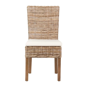 Silla Ratan Lino Madera Beige Natural 53x48x98 Cm