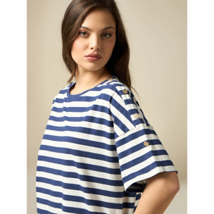 Oltre - T-shirt misto cotone a righe - Blu