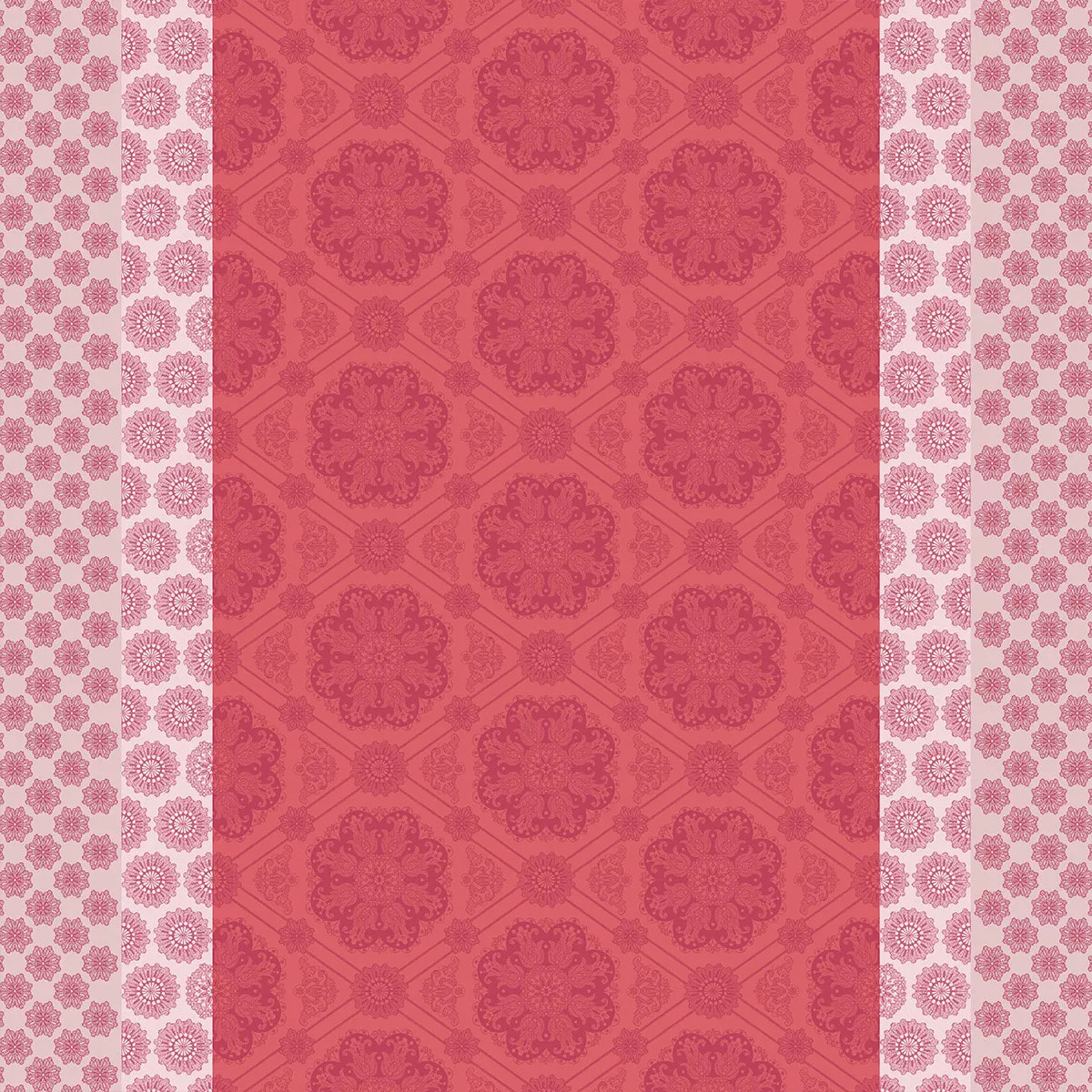 Nappe pur coton motif jacquard rose Mille rosaces framboise