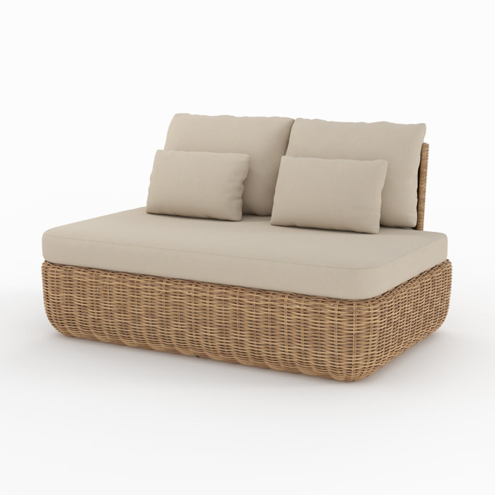 Canapé de jardin en rotin synthétique et tissu beige 2 places - Sky