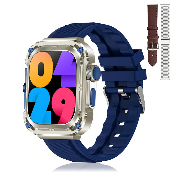 Smartwatch Z85 Max con schermo da 2", triplo cinturino. Monitor sanitari, ECG, pressione sanguigna. Modalità sport, chiamate BT.