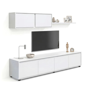 Salón con mueble de TV y estantería en blanco artik 200 cm Arlet Blanco Artik (Blanco Mate)