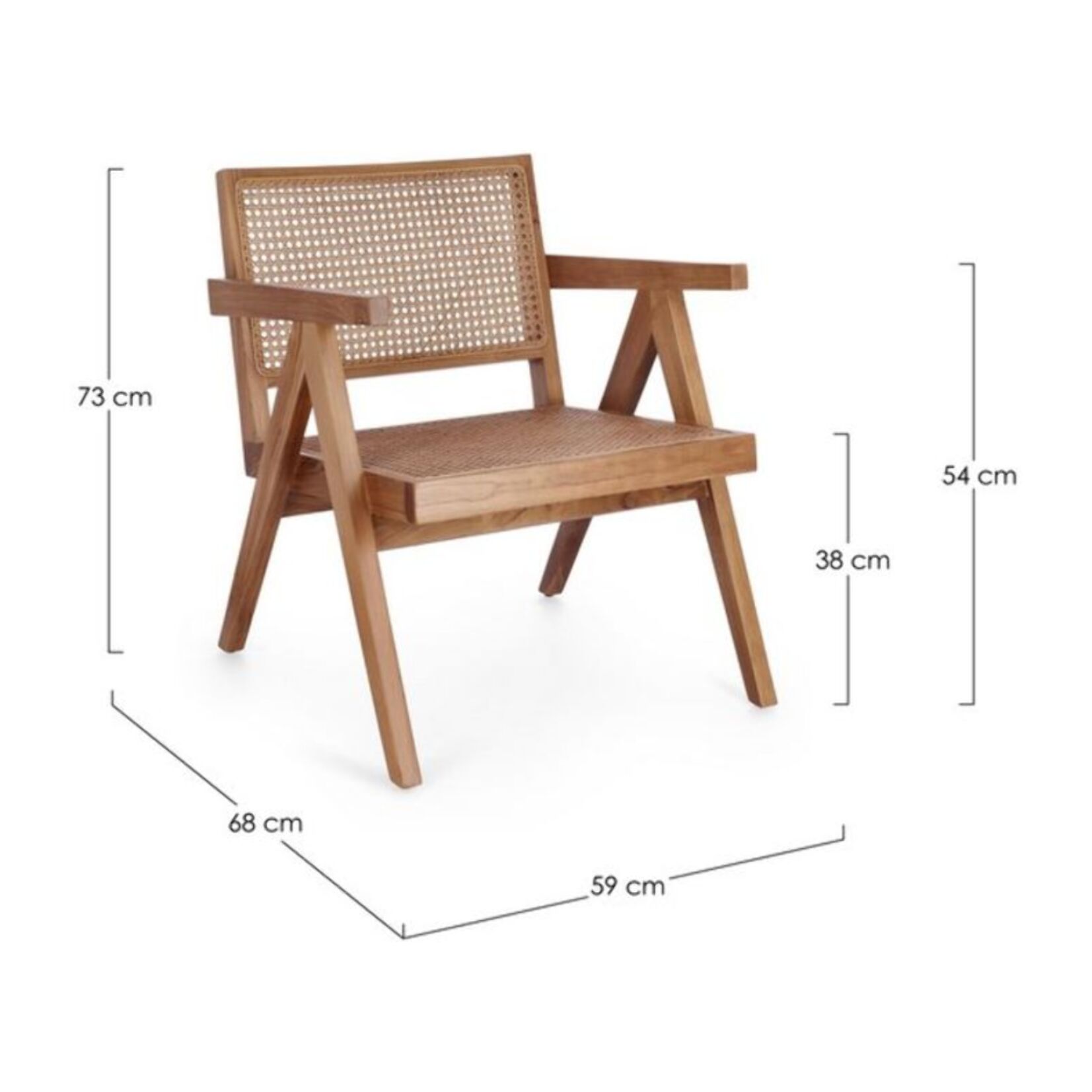 Poltrona lounge GALIA in legno di teak naturale e rattan